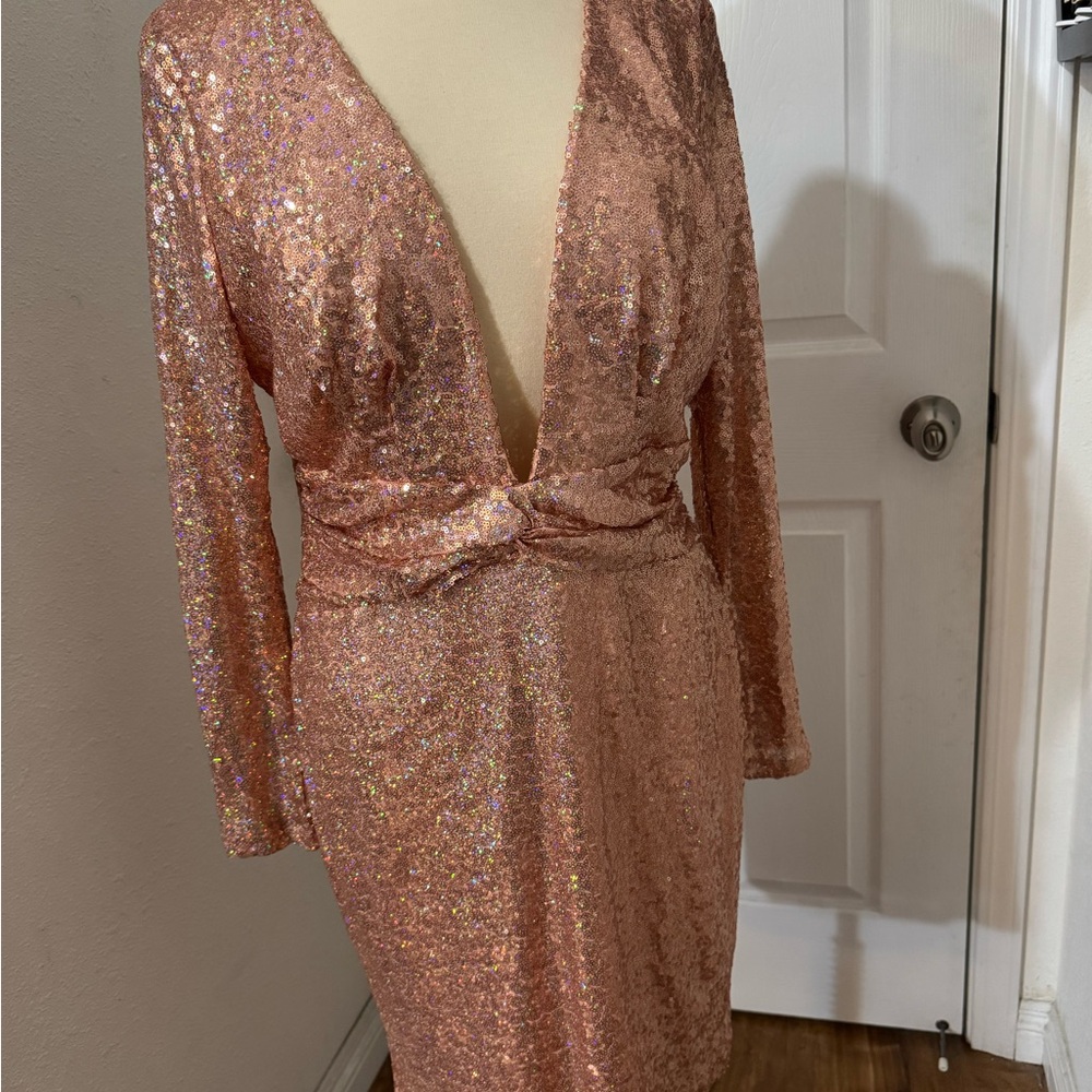 Charlotte Russe Sequin Long Sleeve Dress in Rose Gold